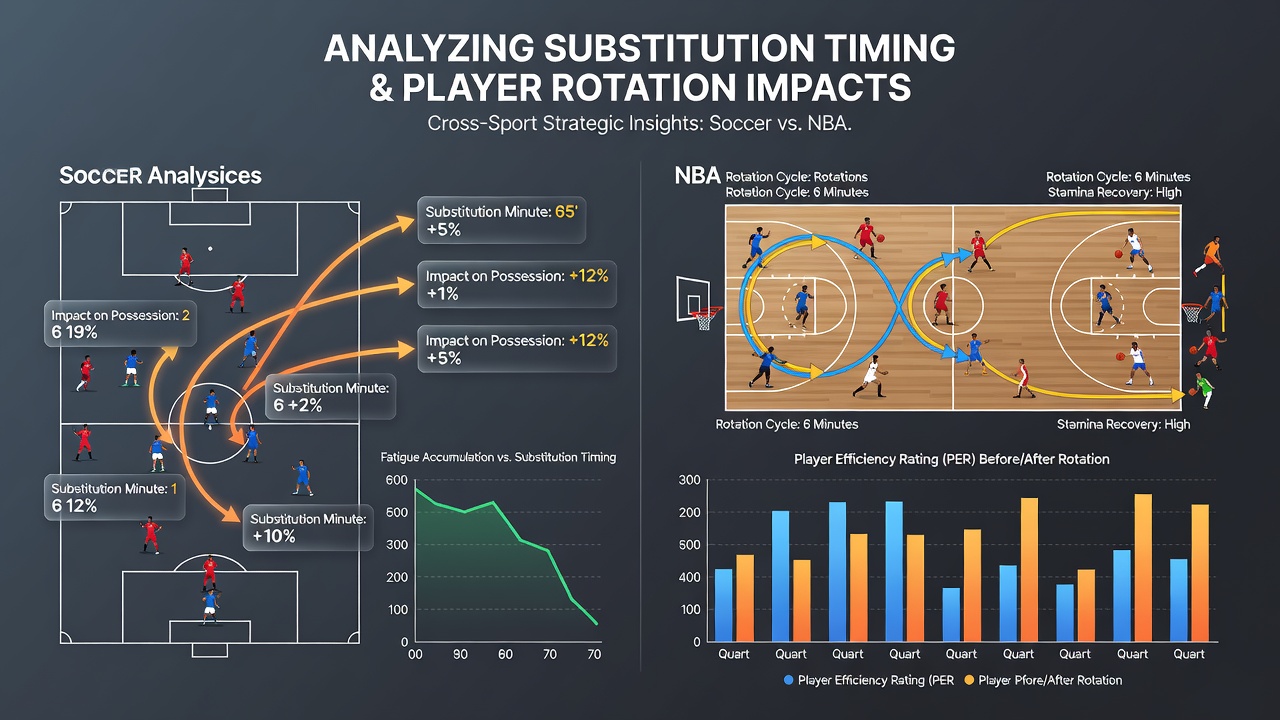 NBA bench rotation heatmap next to soccer substitution timeline