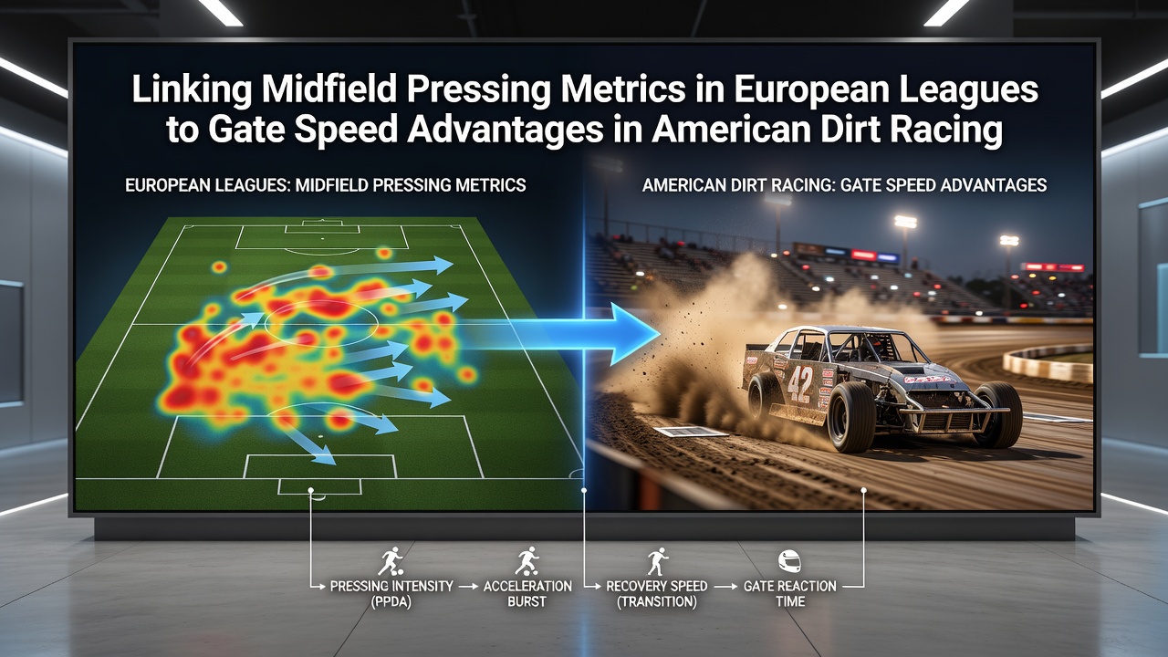 Data visualization charts comparing soccer pressing intensity and dirt racing gate times