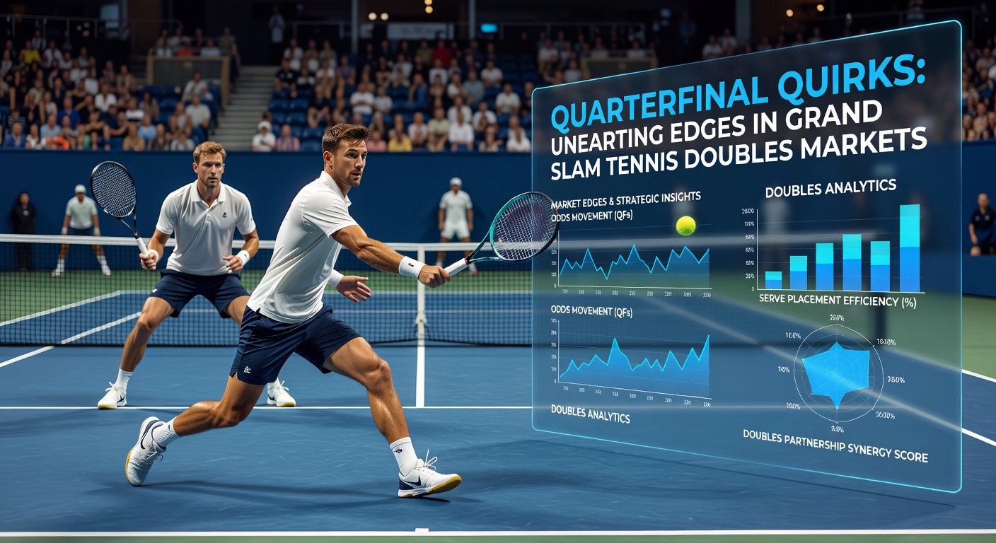 Tennis players competing in a doubles quarterfinal match at a Grand Slam tournament, highlighting intense rallies and strategic plays on clay court