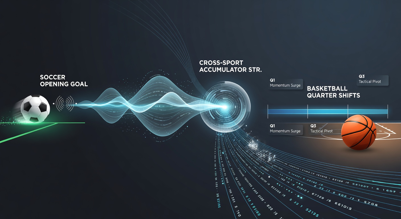 Data visualization showing cross-sport accumulator correlations between soccer goals and basketball quarters