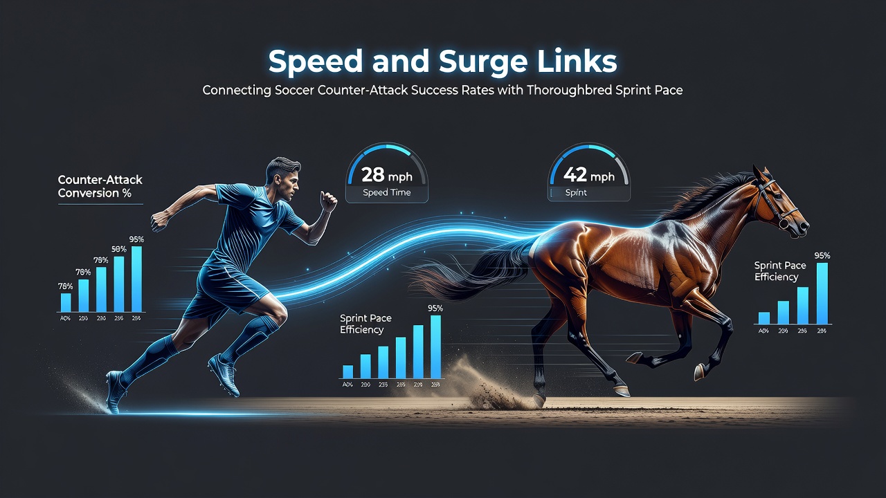 Data visualization charts comparing soccer counter-attack conversion rates with thoroughbred sprint sectional times for betting analysis
